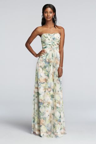 Strapless Chiffon Floral Print Dress ...